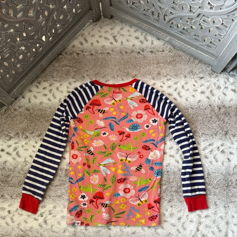 Hatley Kids floral pajama set girls size 10 hummingbird bugs garden party spring
